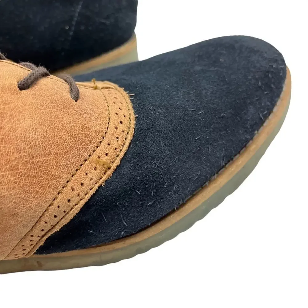 JD FISK Navy Blue Saddle Tan Genuine Leather Suede Dress Oxford shoes sz 11